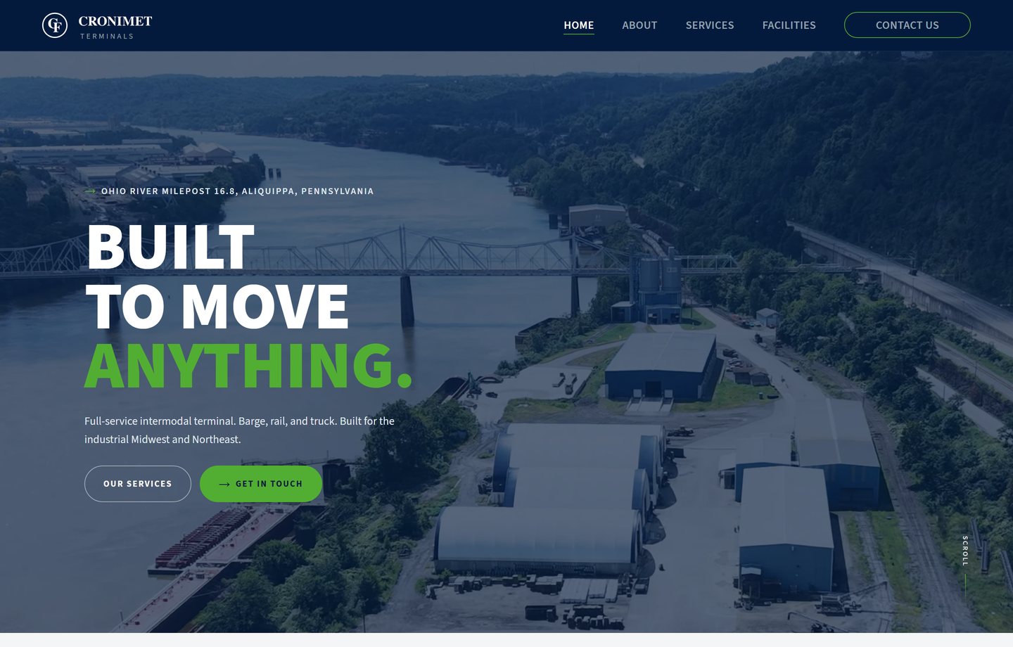 Cronimet Terminals website home page, built by Lava